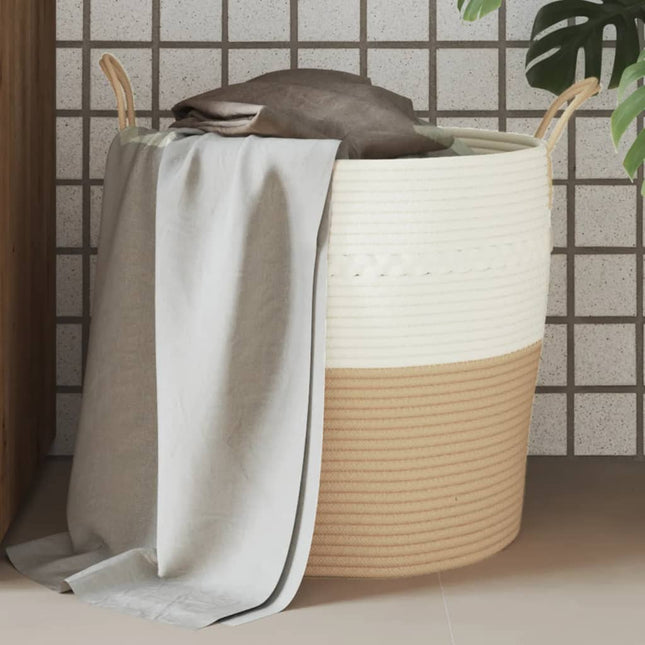 Cestino Portaoggetti Beige e Bianco Ã˜43x38 cm in Cotone
