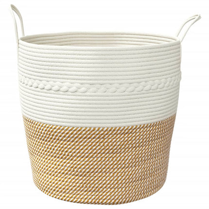 Cestino Portaoggetti Marrone e Bianco Ã˜43x38 cm in Cotone