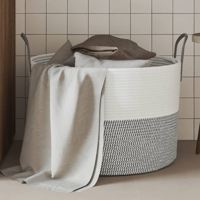 Cestino Portaoggetti Grigio e Bianco ÃƒËœ51x33 cm in Cotone