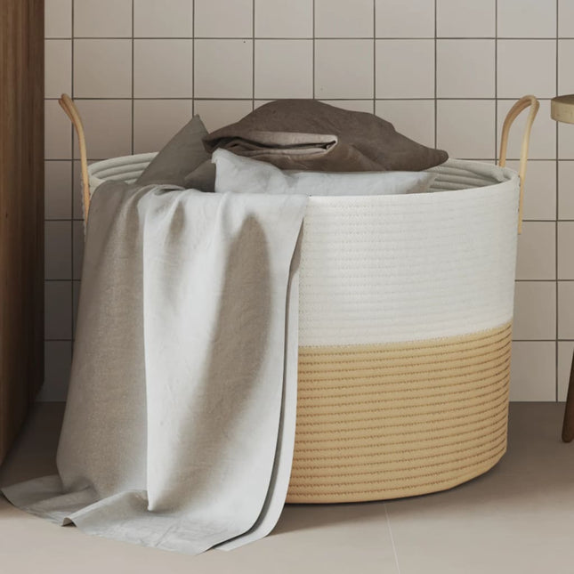 Cestino Portaoggetti Beige e Bianco Ã˜51x33 cm in Cotone
