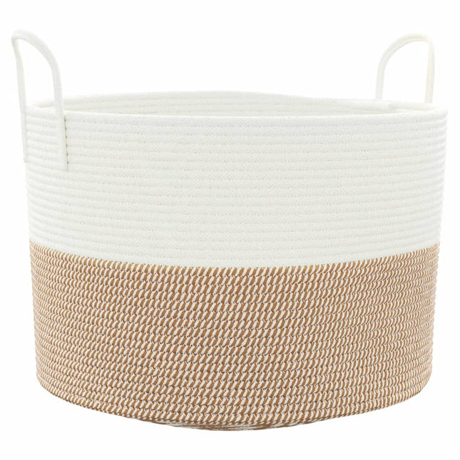 Cestino Portaoggetti Marrone e Bianco Ã˜51x33 cm in Cotone