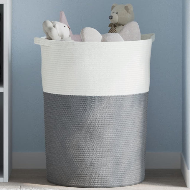 Cestino Portaoggetti Grigio e Bianco Ã˜49x65 cm in Cotone