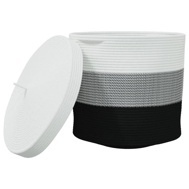 Cestino Portaoggetti con Coperchio Bianco Nero Ã˜40x35cm Cotone