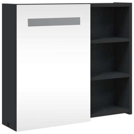 Armadietto Bagno con Specchio e LED Nero 60x13x52 cm