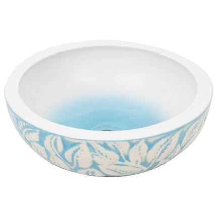 Lavabo da Appoggio Bianco e Blu Rotondo Φ41x14 cm Ceramica