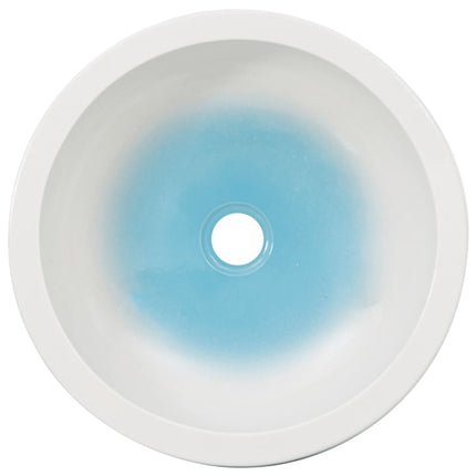 Lavabo da Appoggio Bianco e Blu Rotondo Φ41x14 cm Ceramica