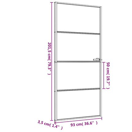 Porta Interni Sottile Nera 93x201,5cm Vetro Temperato Alluminio