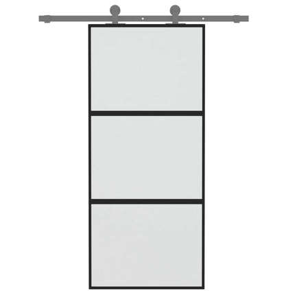 Porta Scorrevole Nera 90x205 cm in Vetro Temperato e Alluminio