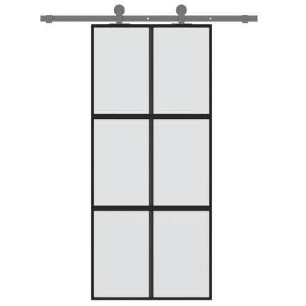 Porta Scorrevole Nera 90x205 cm in Vetro Temperato e Alluminio