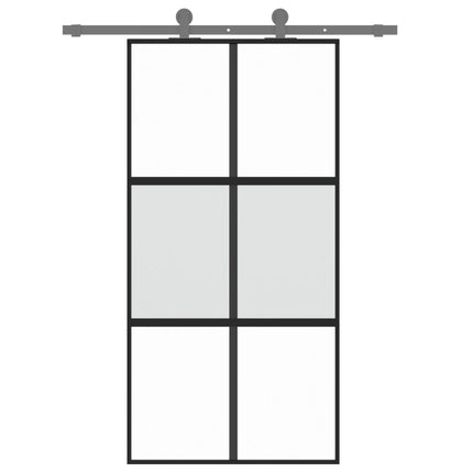 Porta Scorrevole Nera 102,5x205 cm Vetro Temperato e Alluminio