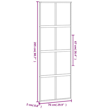 Porta Scorrevole Nera 76x205 cm in Vetro Temperato e Alluminio