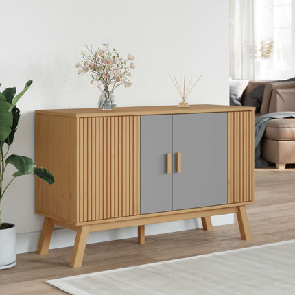 Credenza OLDEN Grigia e Marrone 114x43x73,5 cm Massello di Pino