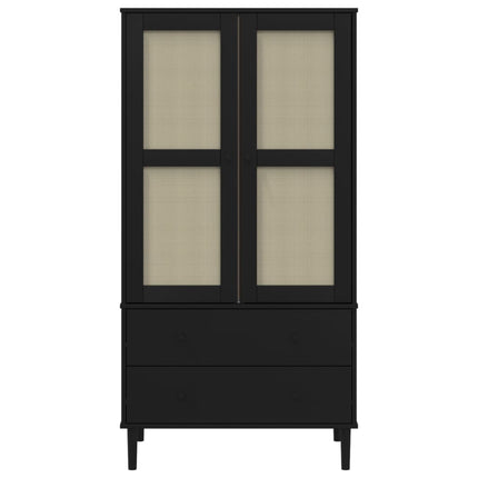 Armadio SENJA Aspetto Rattan Nero 90x55x175 cm Massello Pino