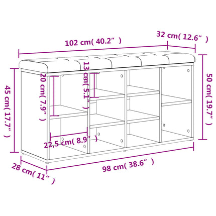 Panca Porta Scarpe Grigio Cemento 102x32x50cm Legno Multistrato