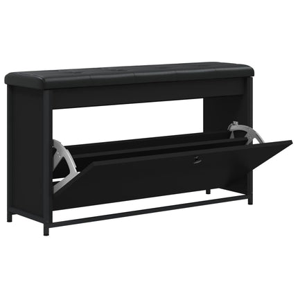 Panca Porta Scarpe con Cassetto Ribaltabile Nera 102x32x56 cm