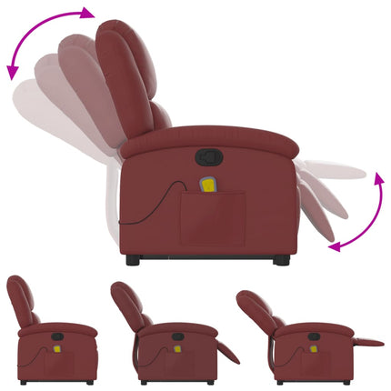 Poltrona Alzapersone Massaggi Reclinabile Rosso Vino Similpelle