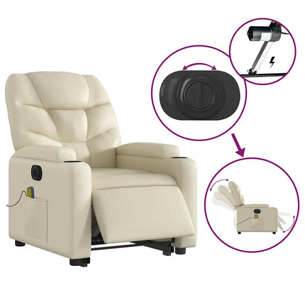 Poltrona Alzapersona Elettrica Reclinabile Crema in Similpelle