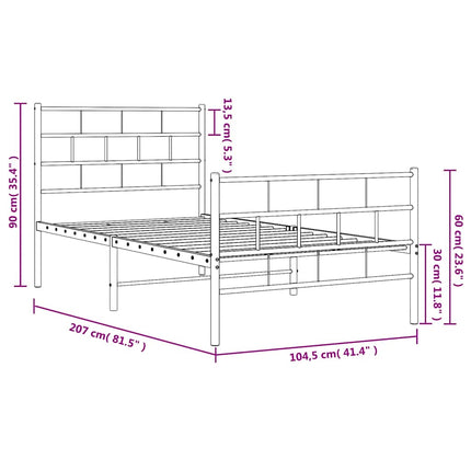 Giroletto con Testiera e Pediera Metallo Bianco 100x200 cm