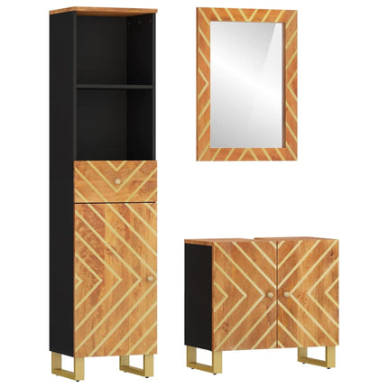 Set Mobili da Bagno 3pz Marrone e Nero Legno Massello di Mango