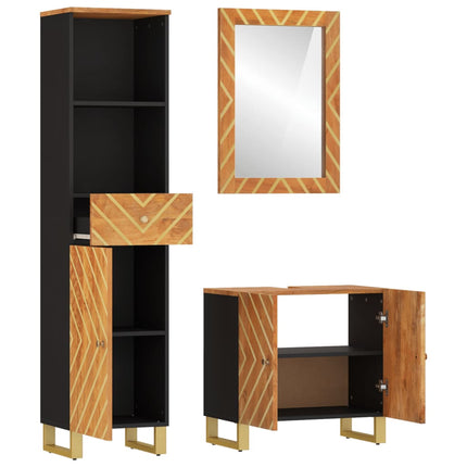 Set Mobili da Bagno 3pz Marrone e Nero Legno Massello di Mango