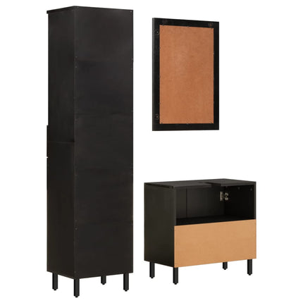 Set Mobili da Bagno 3 pz in Legno Massello di Mango