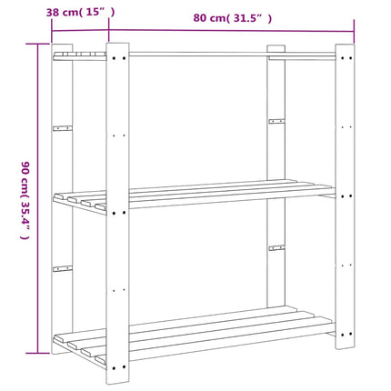 Scaffale a 3 Livelli Grigio 80x38x90 cm in Legno di Pino