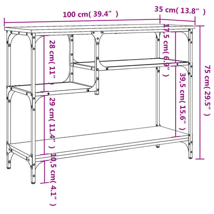 Tavolino Consolle con Ripiani Nero 100x35x75 cm