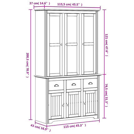 Credenza BODO 115,5x43x200,5 cm Legno Massello di Pino Bianco