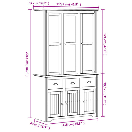 Credenza BODO 115,5x43x200,5 cm Legno Massello di Pino Grigio