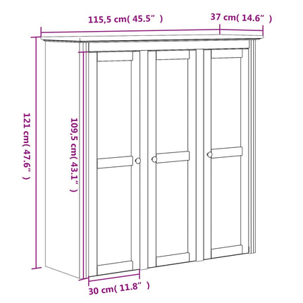 Credenza BODO 115,5x43x200,5 cm Legno Massello di Pino Grigio