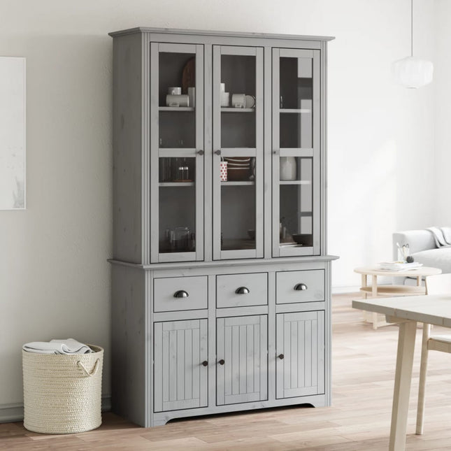 Credenza BODO 115,5x43x200,5 cm Legno Massello di Pino Grigio