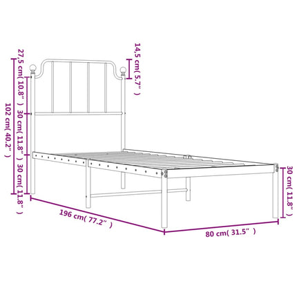 Giroletto senza Materaso con Testiera Metallo Bianco 75x190 cm