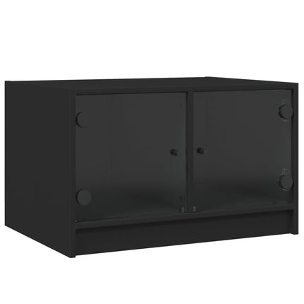 Tavolino da Salotto con Ante in Vetro Nero 68x50x42 cm