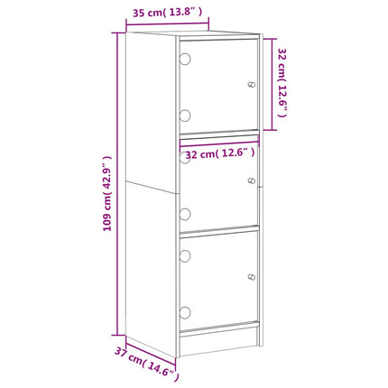 Credenza con Ante in Vetro Grigio Cemento 35x37x109 cm
