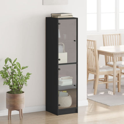 Credenza con Ante in Vetro Nera 35x37x142 cm