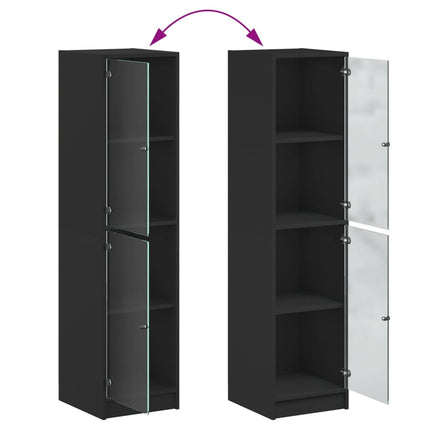 Credenza con Ante in Vetro Nera 35x37x142 cm