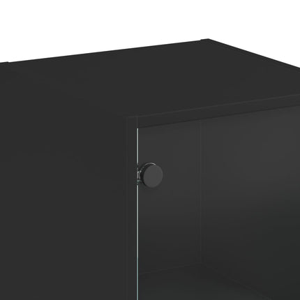Credenza con Ante in Vetro Nera 35x37x142 cm