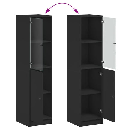 Credenza con Anta in Vetro Nera 35x37x142 cm