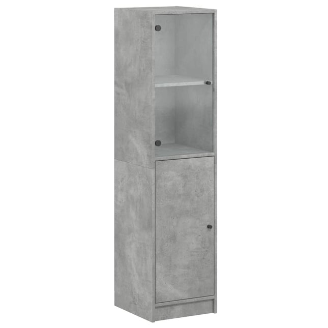 Credenza con Anta in Vetro Grigio Cemento 35x37x142 cm
