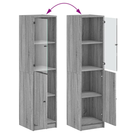 Credenza con Anta in Vetro Grigio Sonoma 35x37x142 cm
