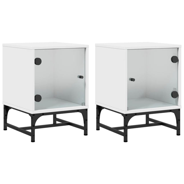 Comodini con Ante in Vetro 2pz Bianco 35x37x50 cm
