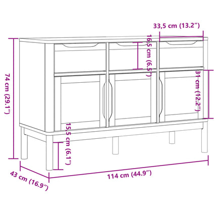 Credenza FLORO Grigia 114x43x74 cm in Legno Massello di Pino