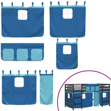 Letto a Soppalco Bambini con Tende Blu 90x190 cm Massello Pino