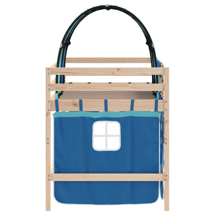 Letto a Soppalco con Tunnel Bambini Blu 90x200cm Massello Pino