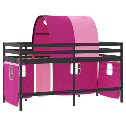 Letto a Soppalco con Tunnel Bambini Rosa 90x200cm Massello Pino