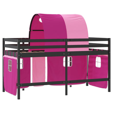 Letto a Soppalco con Tunnel Bambini Rosa 90x190cm Massello Pino