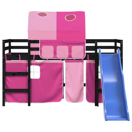 Letto a Soppalco con Tunnel Bambini Rosa 80x200cm Massello Pino