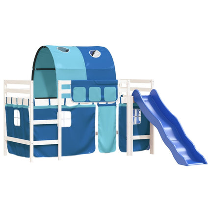 Letto a Soppalco con Tunnel Bambini Blu 90x200cm Massello Pino