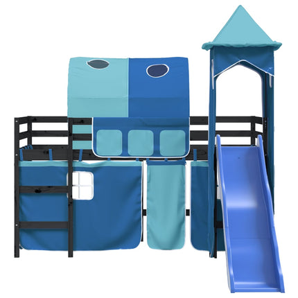 Letto a Soppalco con Torre Bambini Blu 80x200cm Massello Pino