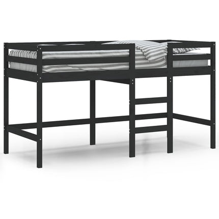 Letto Soppalco con Scala Bambini Nero 80x200cm Massello Pino
